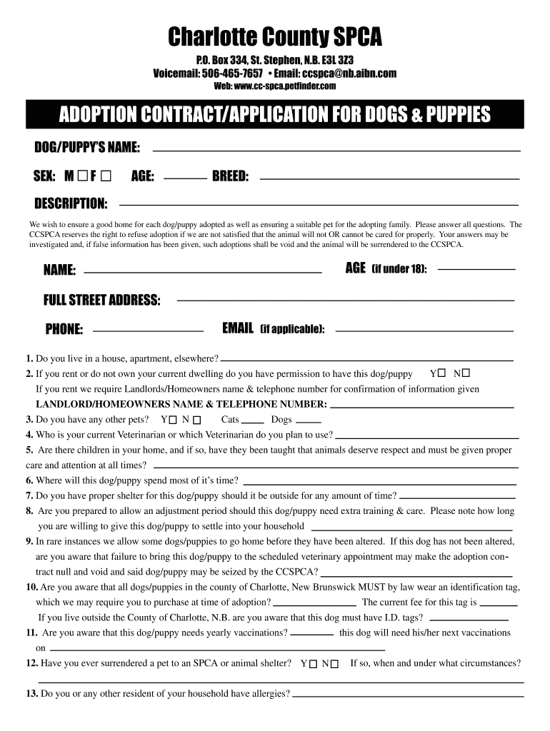Dog Adoption Application Petfinder Com  Form