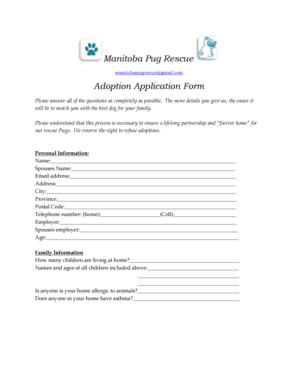 Manitoba Pug Rescue Adoption Application Form