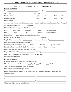 Cortland County Spca Adoption  Form