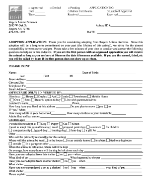 Adoption Application Form City of Rogers
