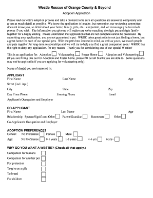 PDF Adoption Application Westie Rescue of Orange County and Beyond  Form