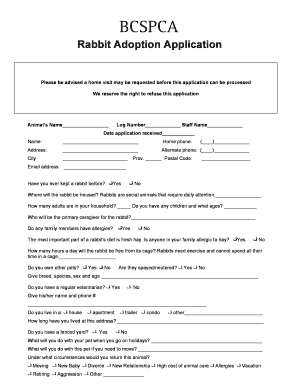 Rabbit Adoption Application Form BC SPCA Spca Bc