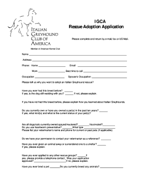 I GCA Rescue Adoption Application  Form