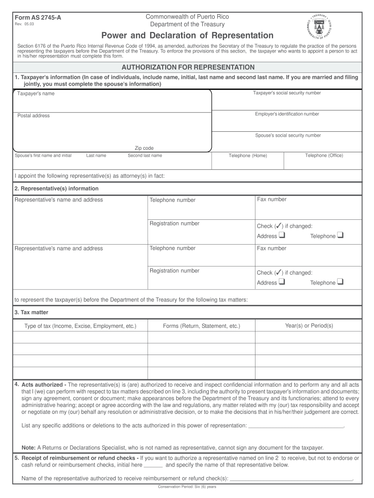  Puerto Rico Form as 2745 a 2003