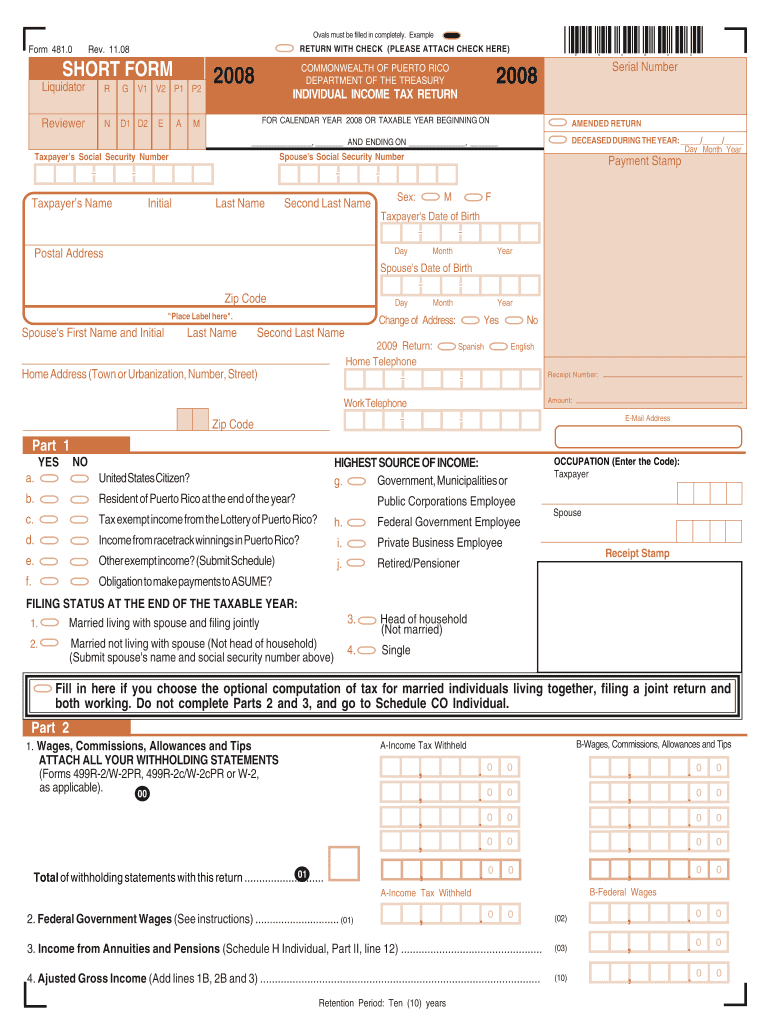 SHORT FORM RETURN OCR  Hacienda Gobierno