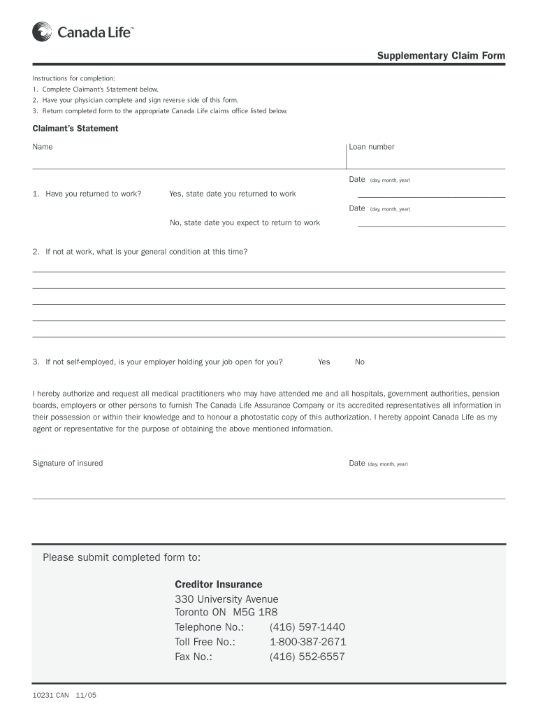  Life Claim Form for Canada Life 2005-2024