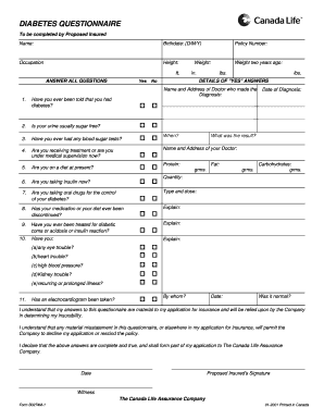  Diabetes Questionnaire Sample 2001