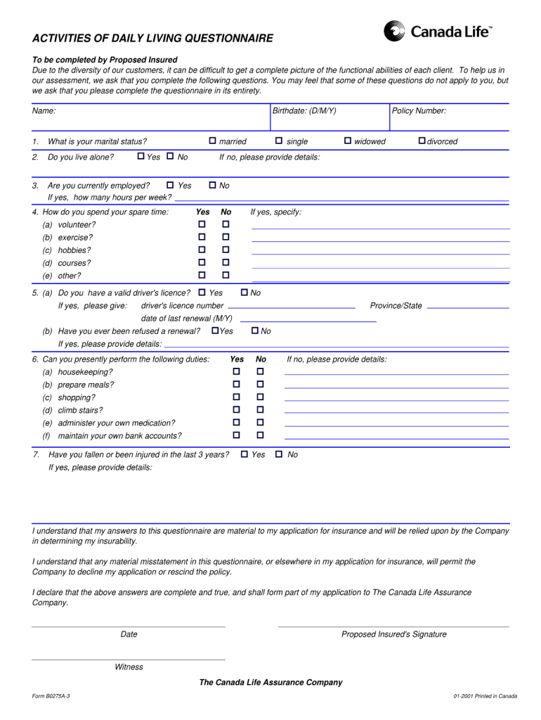 Activities of Daily Living Social Security Form