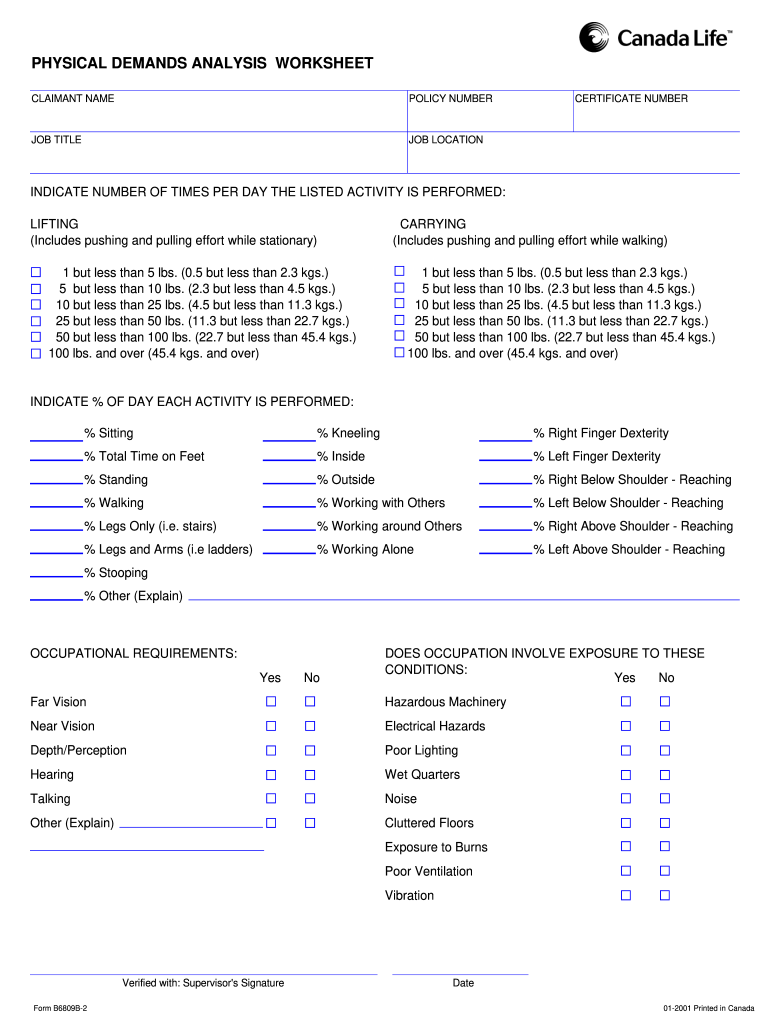 Physical Demands Analysis Template  Form