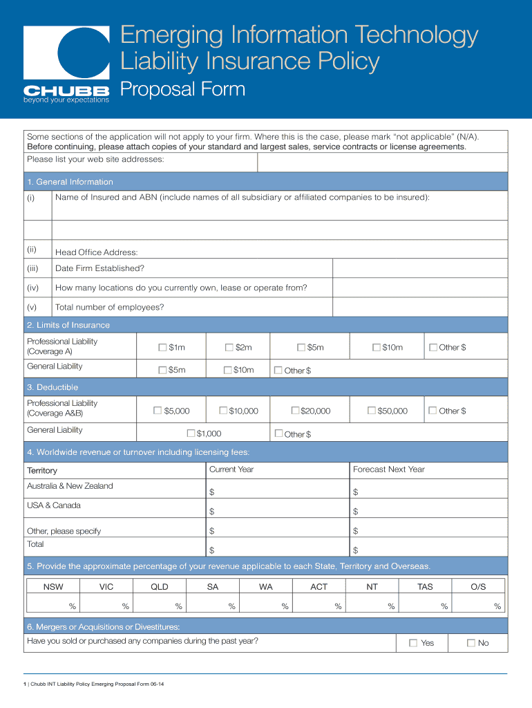 EMERGING LIABILITY INSURANCE POLICY PROPOSAL FORM