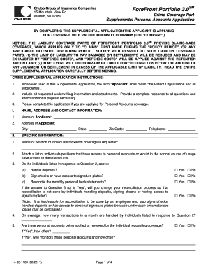 Chubb Forefront Application  Form