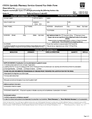 Cigna Specialty Pharmacy Services General Fax Order Form