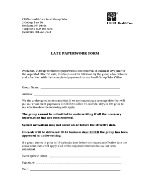 LATE PAPERWORK FORM Cigna