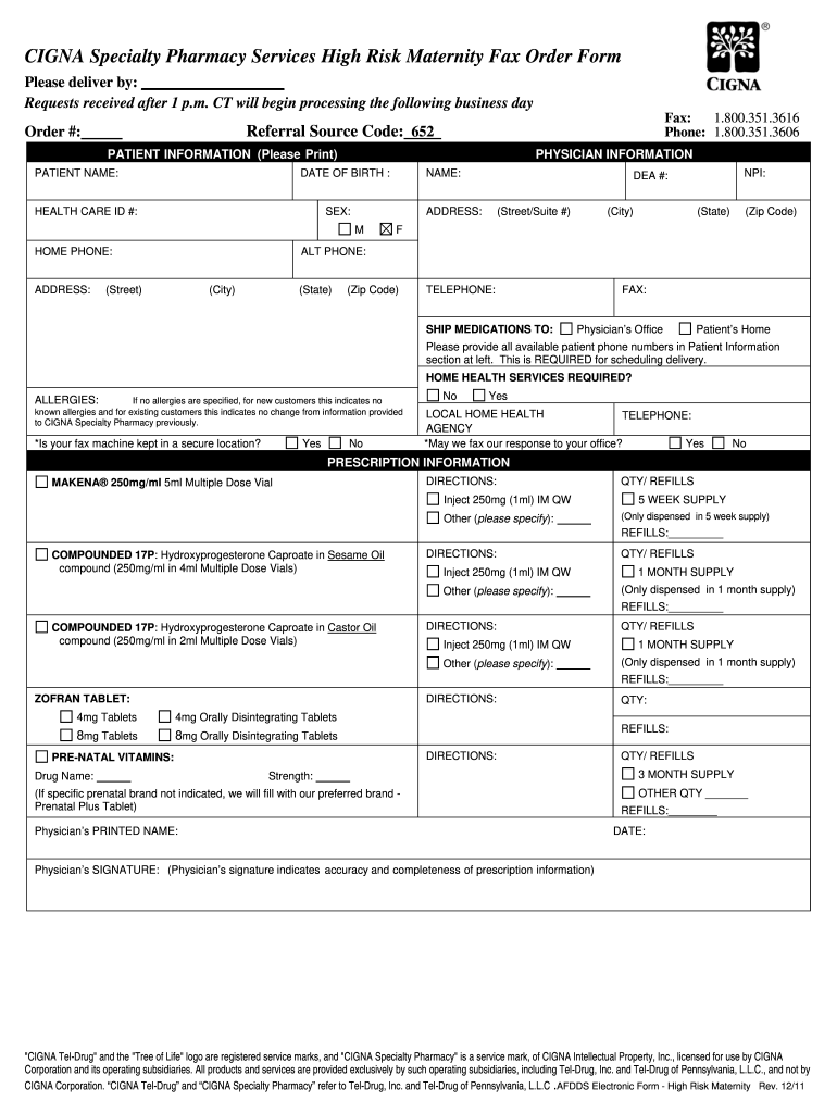 Cigna Tel Drug Specialty Pharmacy Form