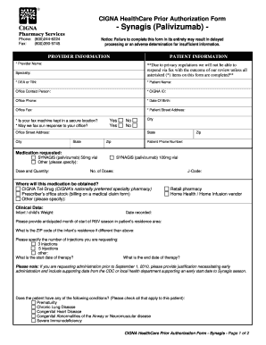 Cigna Synagis Prior Authorization Form