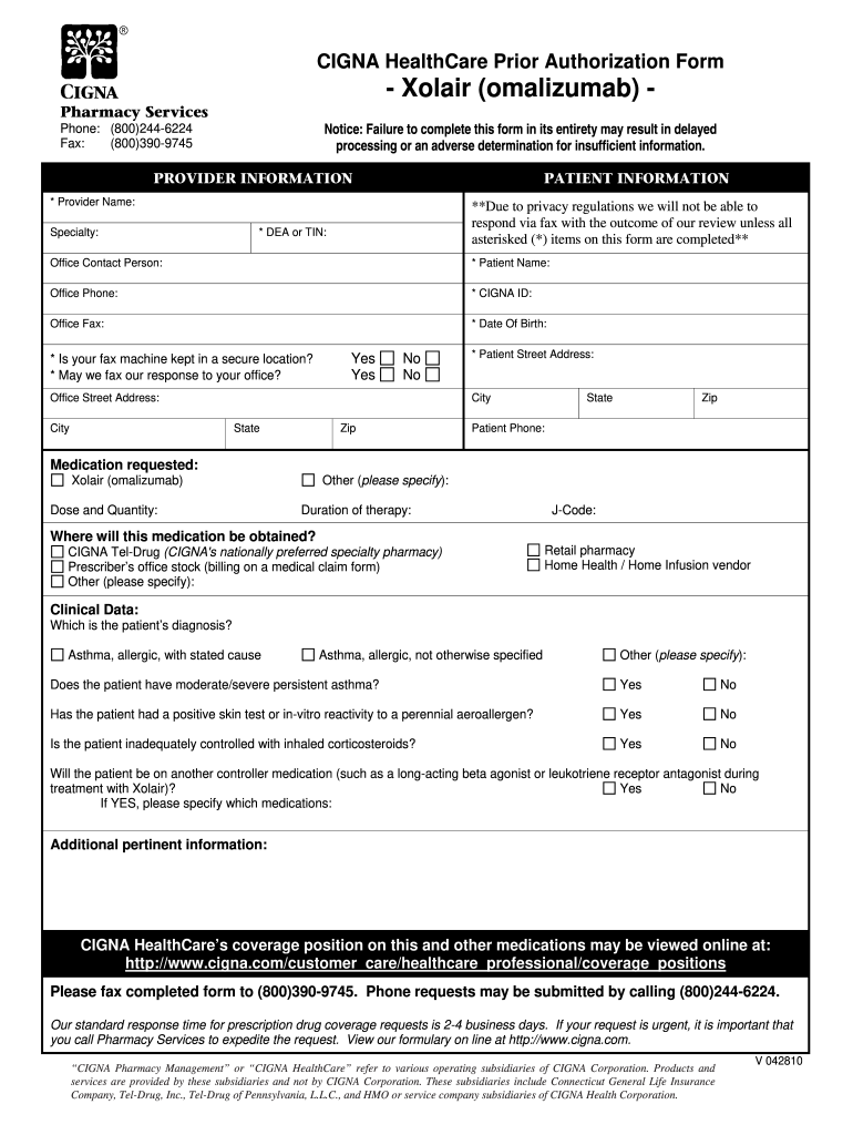 Get and Sign Cigna Prior Authorization Form 2010-2022