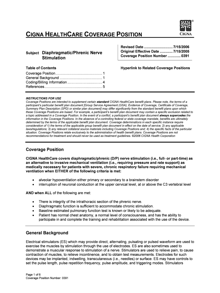 Cigna&#039;s Medical Coverage Position on Diaphragmaticphrenic Nerve  Form