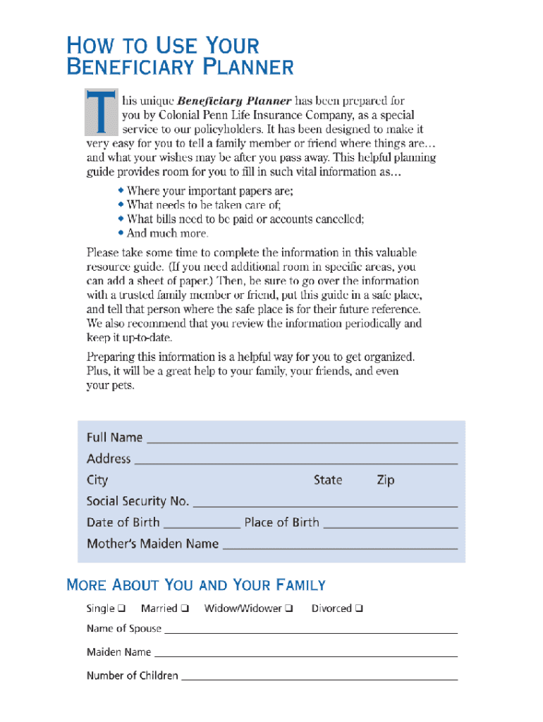 Beneficiary Planner  Form