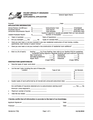 Handyman Insurance Application  Form