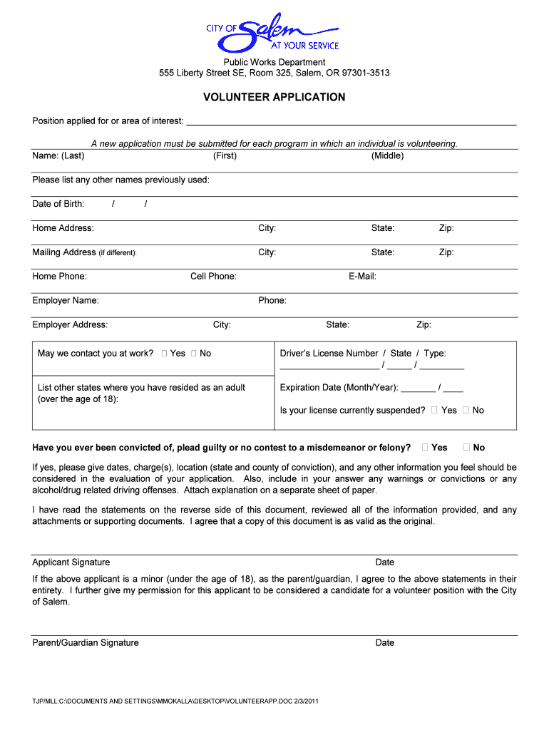 VOLUNTEER APPLICATION  COUNTRY Financial  Form