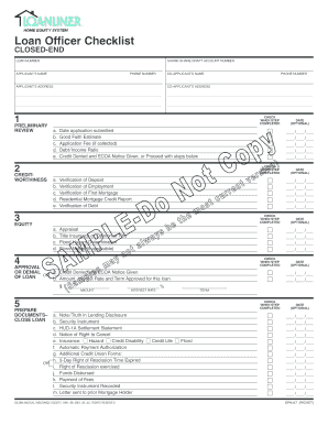 Loan Officer Assistant Checklist  Form