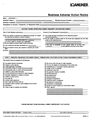 Model Adverse Action Notice  Form
