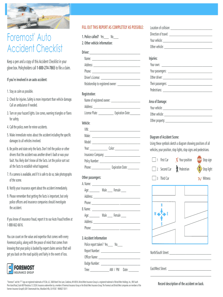 Auto Accident Checklist Form