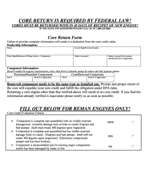 John Deere Core Return Form