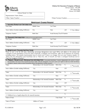 How to Change Bennificiary at Liberty Lofe Insurance Form