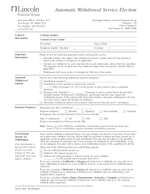 Lincolm Financial Aytomatic Withdrawal Service Election  Form