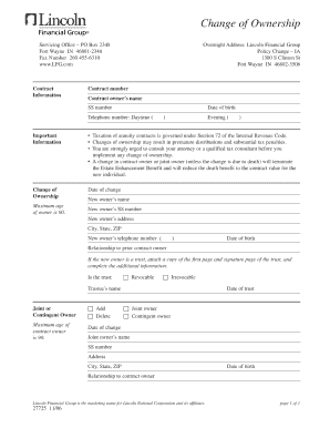 Change of Ownership Form 27725 Lincoln