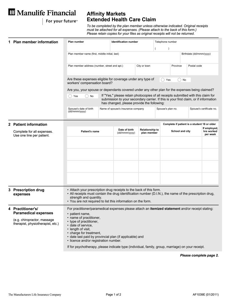 manulife affinity markets assignment of benefits form