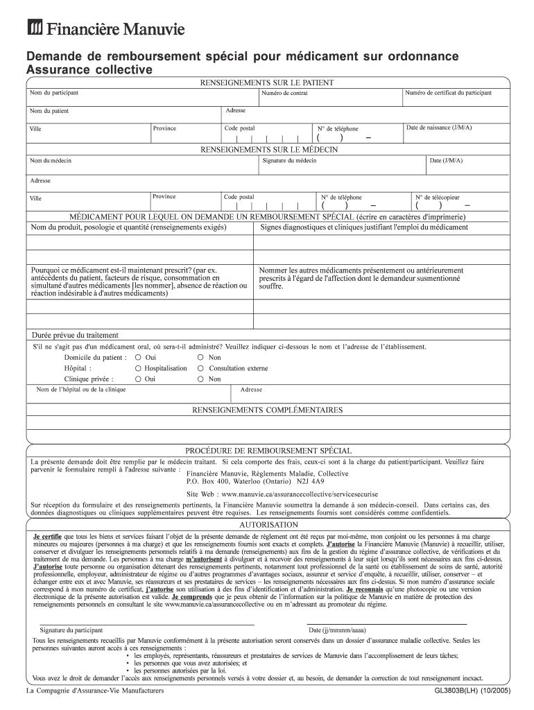 Manulife Claim Form Gl3803blh