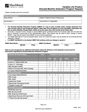 Variable Life Product Directed Monthly Deduction MassMutual  Form