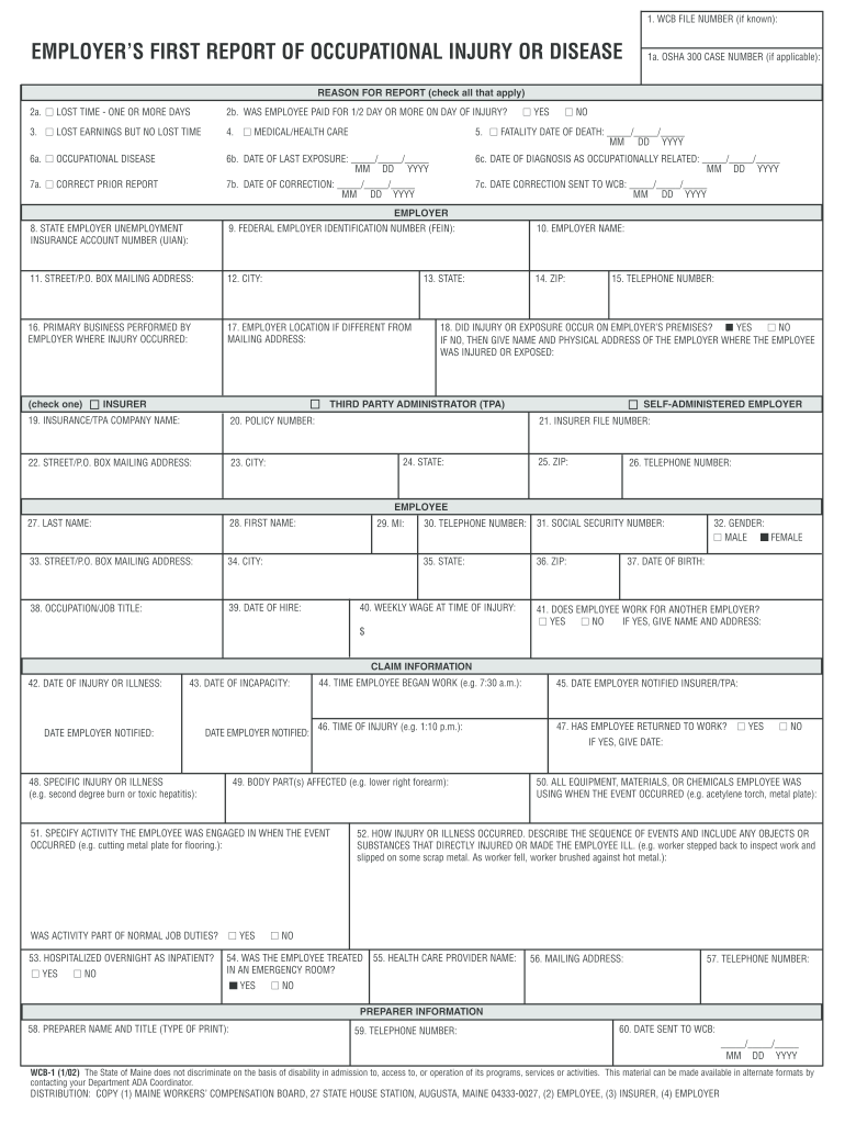  Osha First Report of Injury Fillable  Form 2002