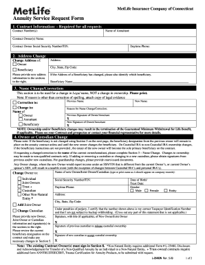 Metlife Insurance Company of Connecticut Annuity Service Request Form