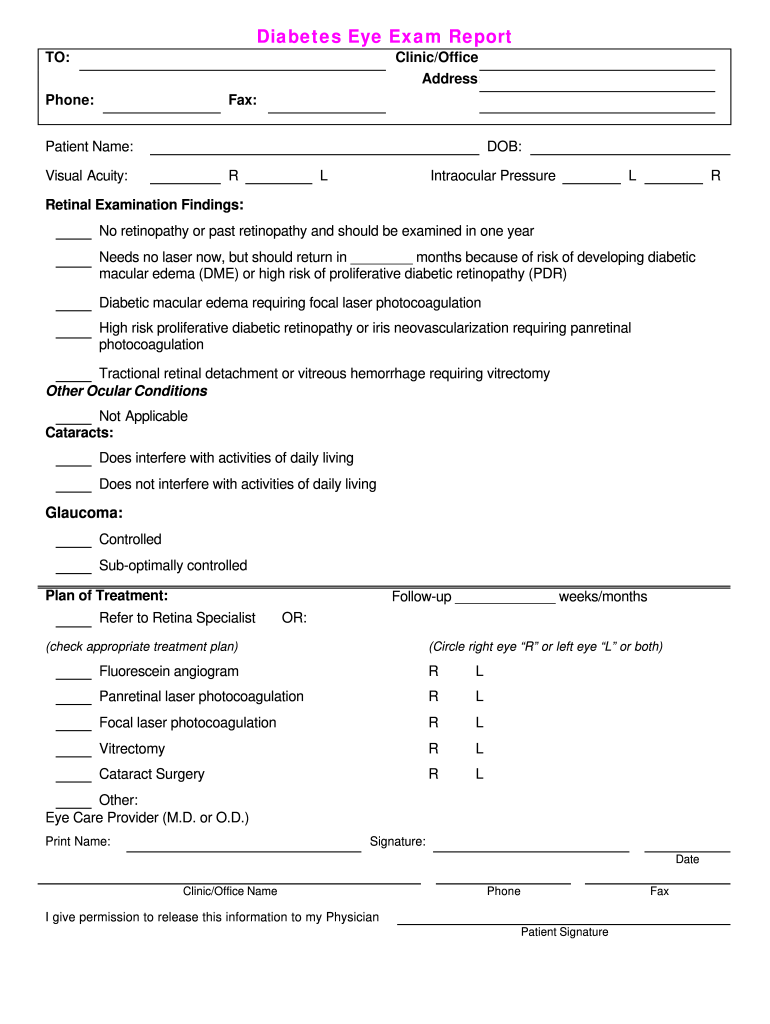 Diabetes Eye Examination Report Form