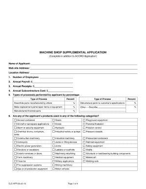 Machine Shop Supplemental Application Form