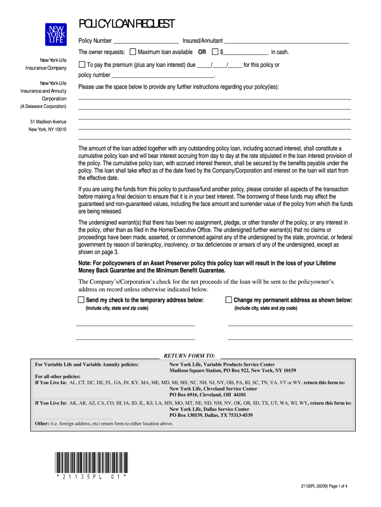  Ny Life Loan  Form 2009