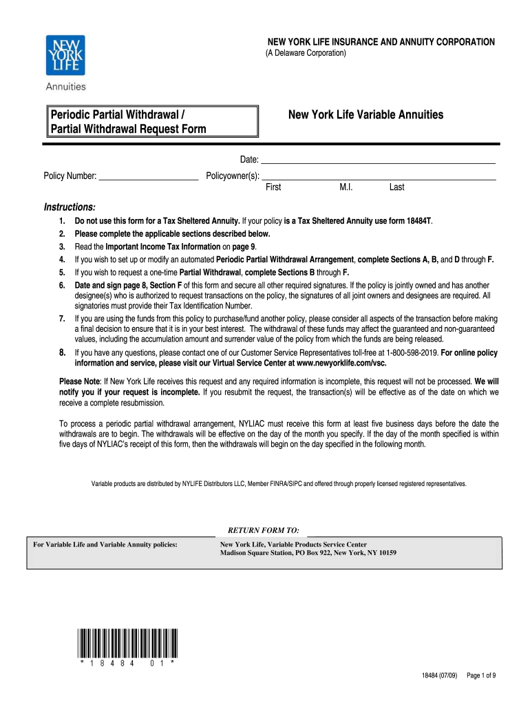  New York Life Annuity Form 2009