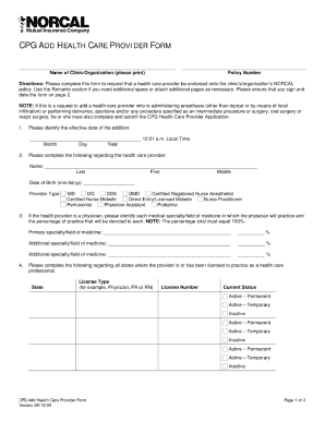 Norcal Delete Healthcare Provider Form