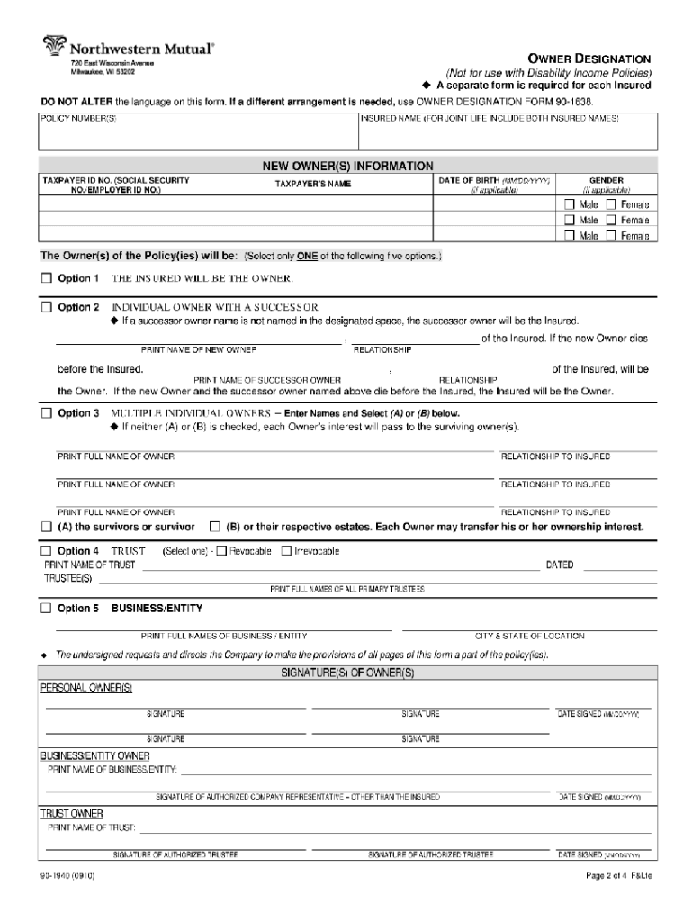  Northwestern Mutual Change of Beneficiary Form 2010-2024