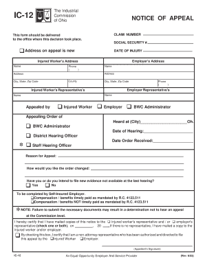  Ohio Bureau of Workers Compensation Ic 12 Form 2005