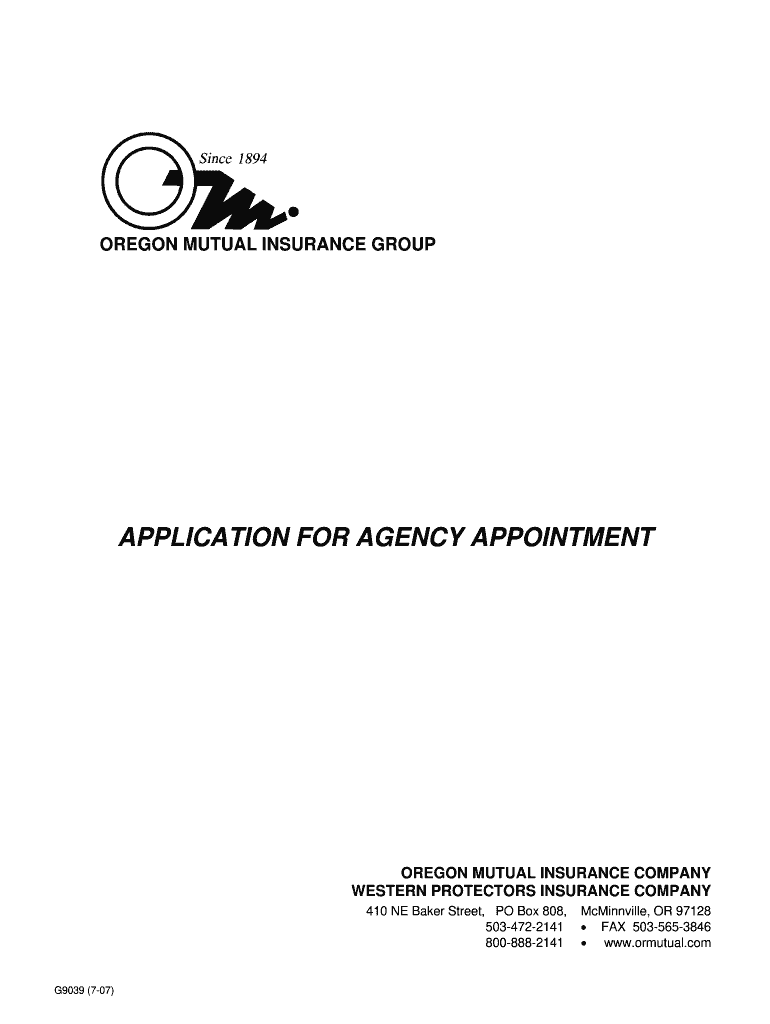  G9039 Application for Agency Appointment 2007-2024