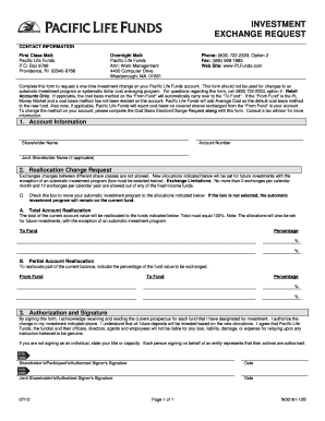 INVESTMENT EXCHANGE REQUEST Pacific Life Funds Mutual  Form