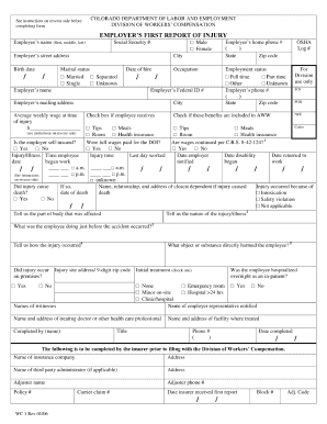 Colorado Dol Employers First Report of Injury Form