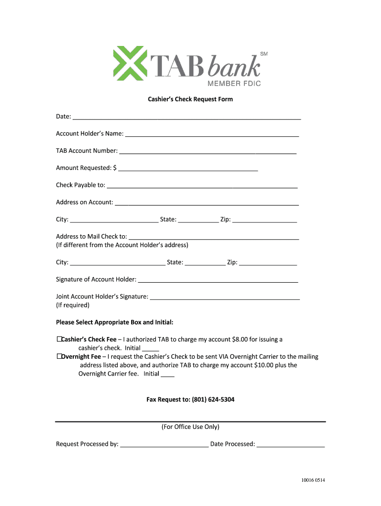 Fillable Cashiers Check Template  Form