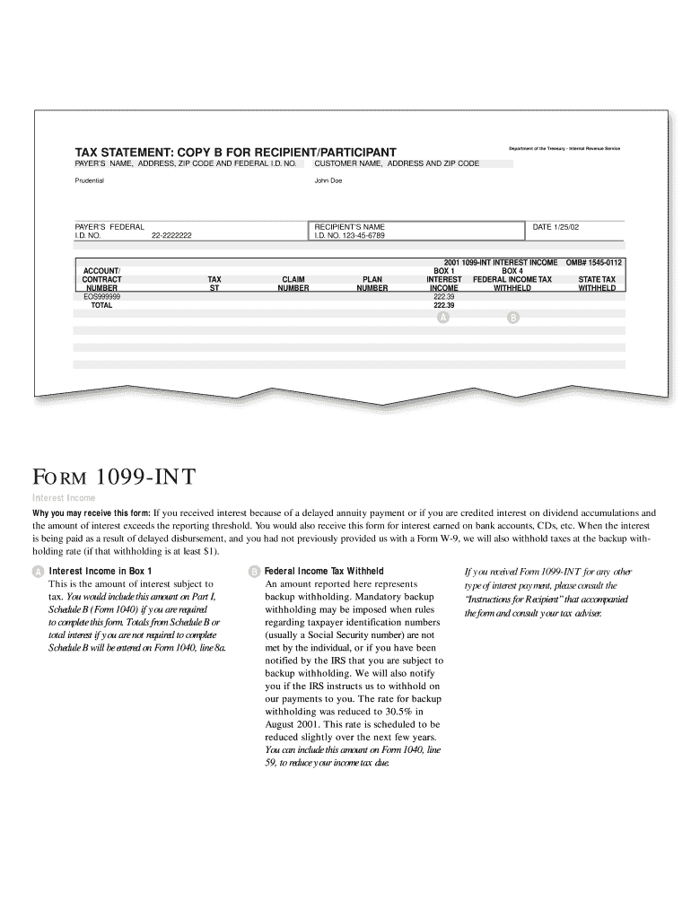 Prudential 1099 Int  Form
