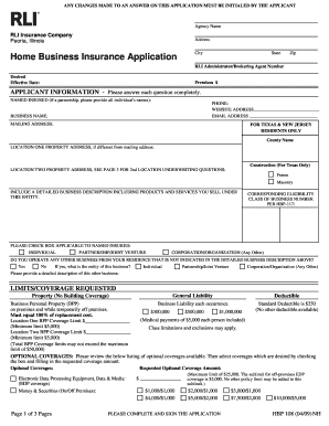 Home Business Insurance Application  Form