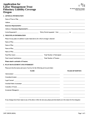 Application for Labor Management Trust Fiduciary Liability Mt  Form